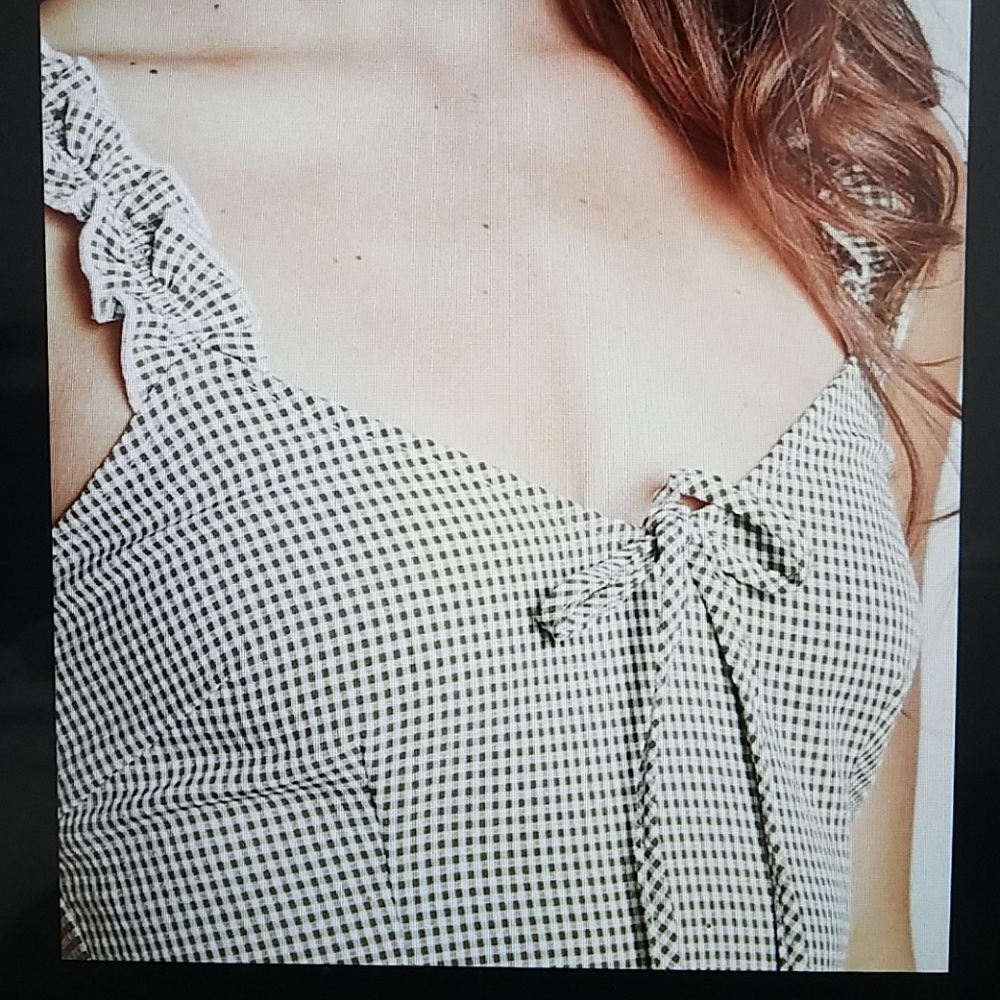 Olive Gingham Strap Tie Dress - Picture 6 of 7